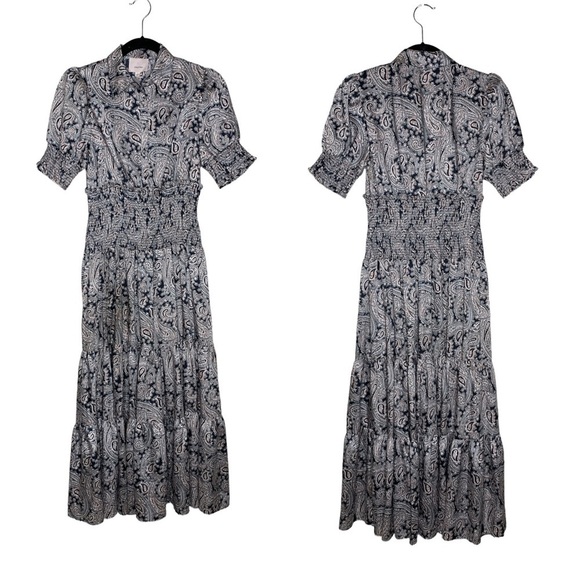 Cinq à Sept Delancey short sleeve smocked waist midi‎ Dress - Picture 3 of 7